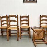Set of 8 solid elm chairs with straw seats