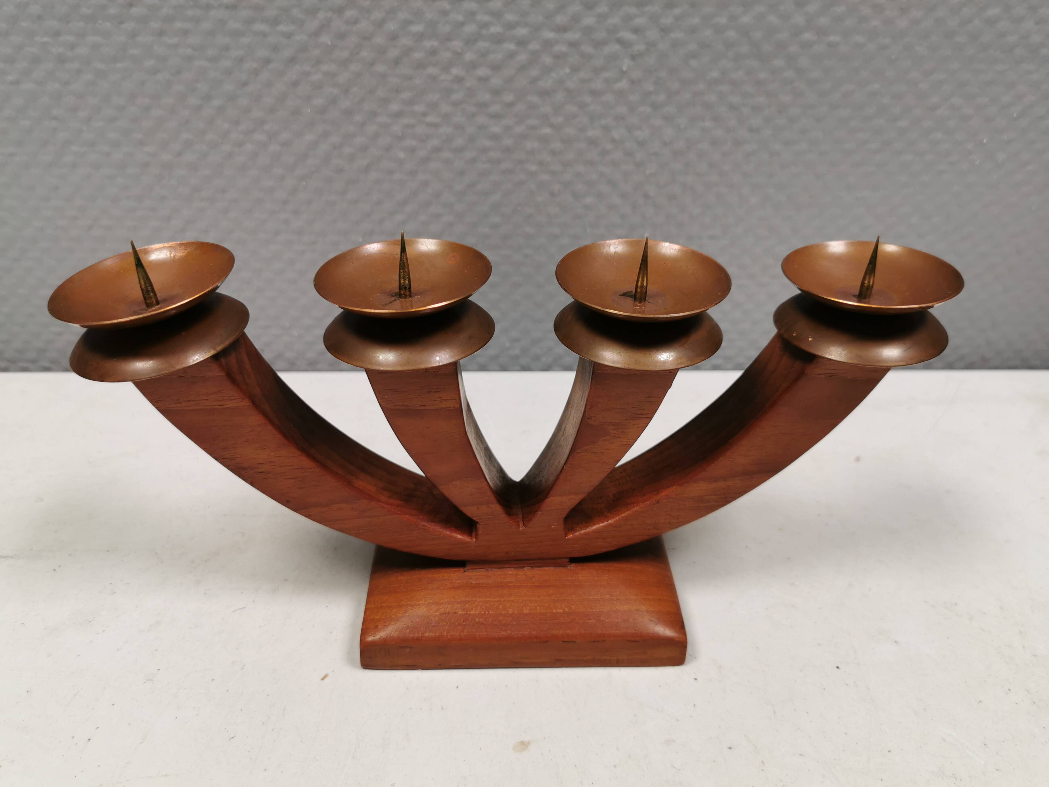 Candlestick/Advent candle holder, made of wood with 4 copper candle holders
