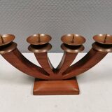 Candlestick/Advent candle holder, made of wood with 4 copper candle holders