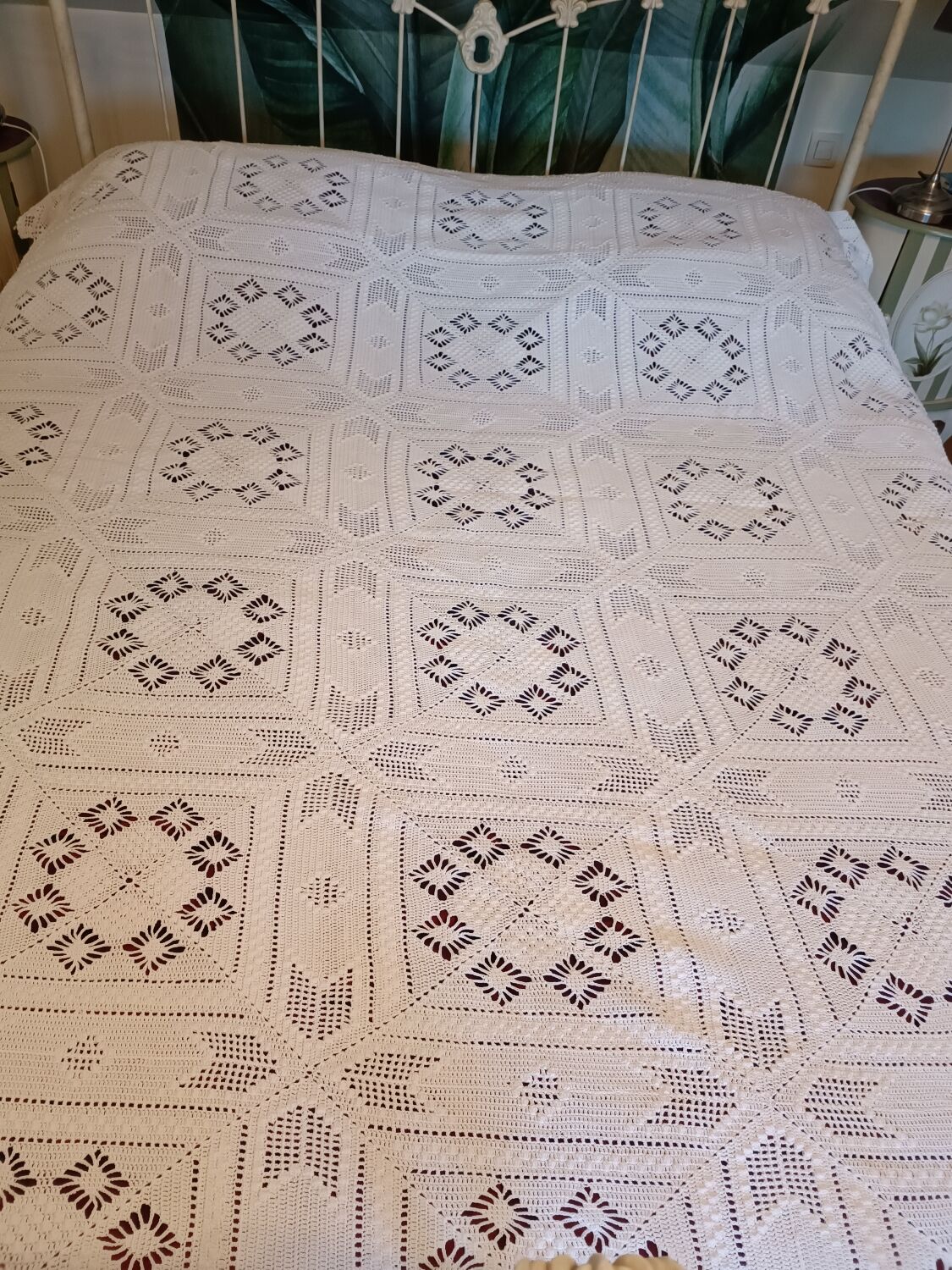 Hand crocheted bed cover or plaid