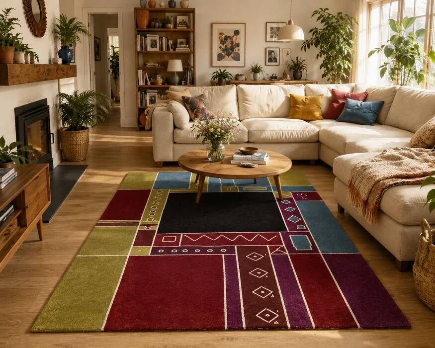 Tisca "Krumi" hand-tufted wool rug, France 1990s