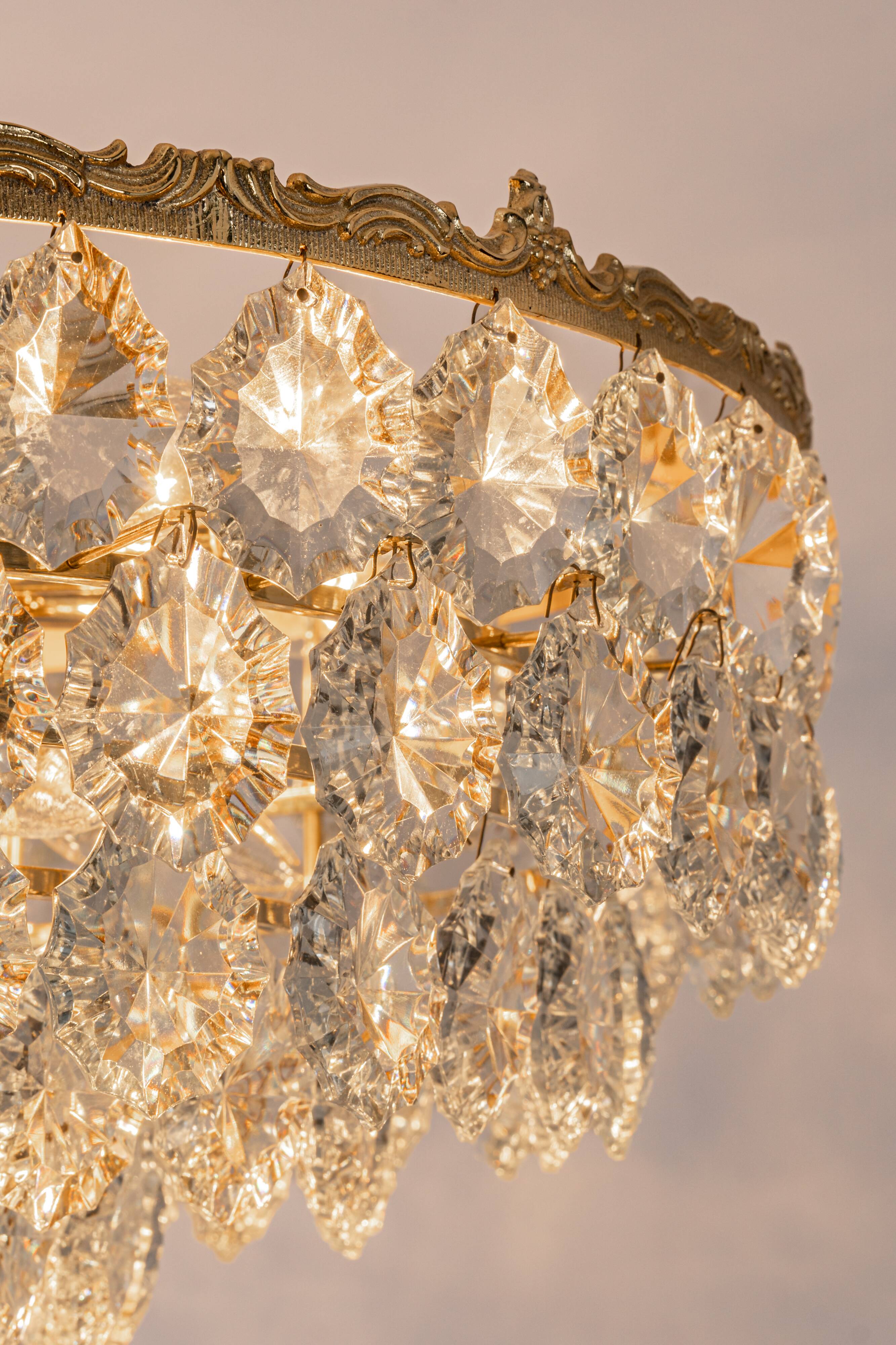 Bakalowits Chandelier, Brass and Crystal Glass, Austria, 1960s