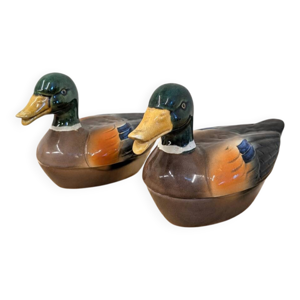 Paire de canards vintage en faïence Michel Caugant