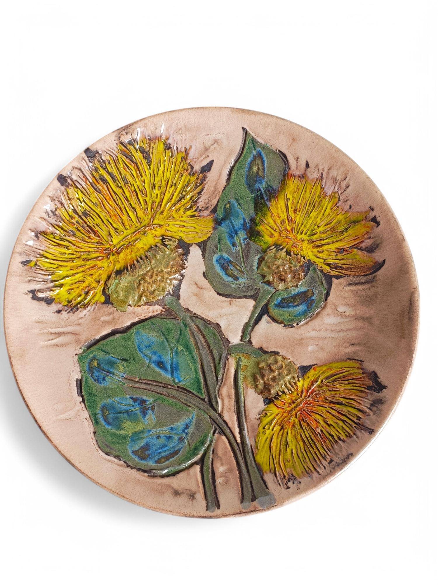 Mid-Century Ceramic Plate by Ruscha, Floral Décor, Germany, 1950s