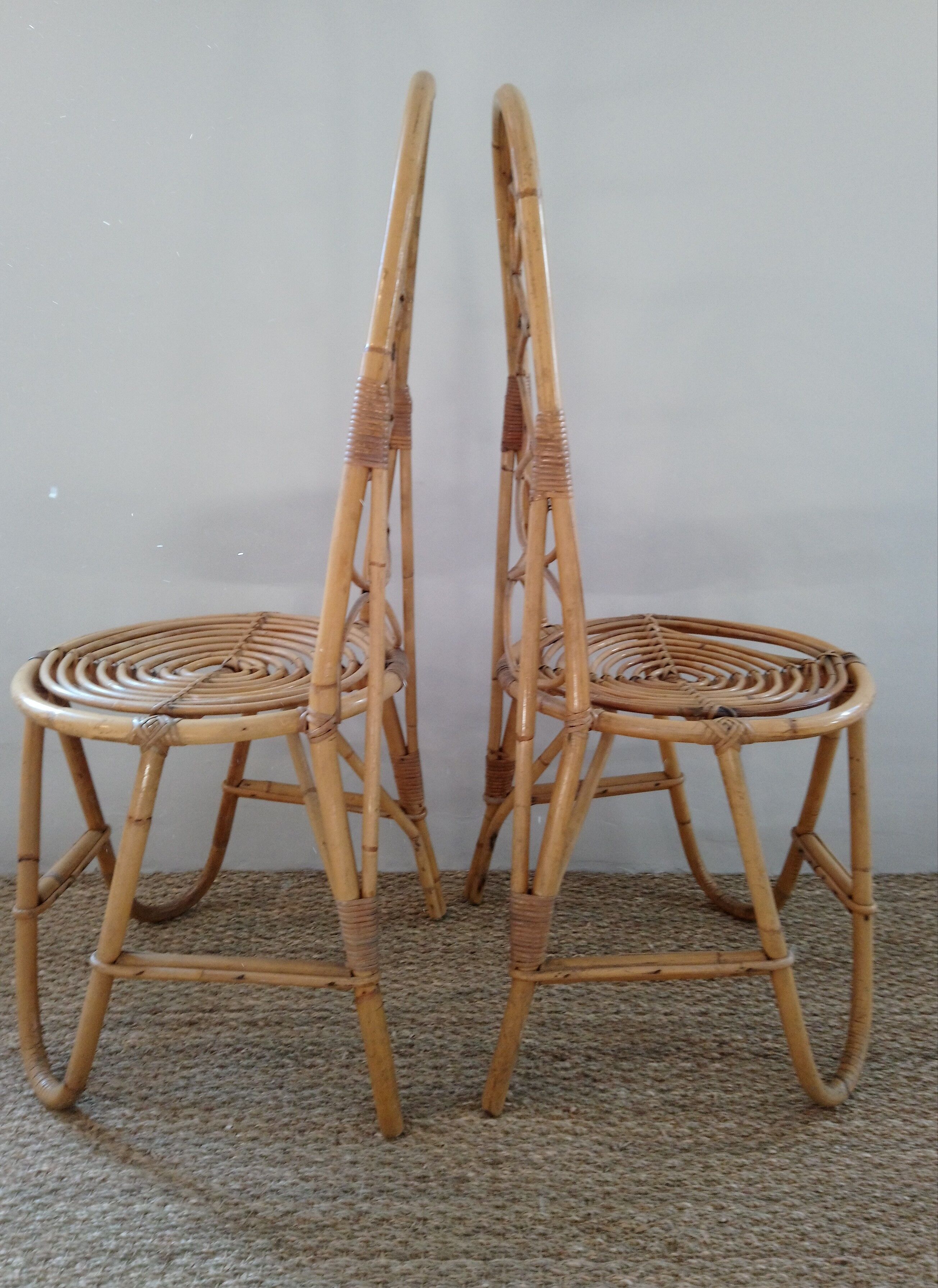 Pair of bamboo chairs and rattan years 70