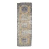 Tapis couloir en laine jaune noué à la main turc des années 1970 111x341