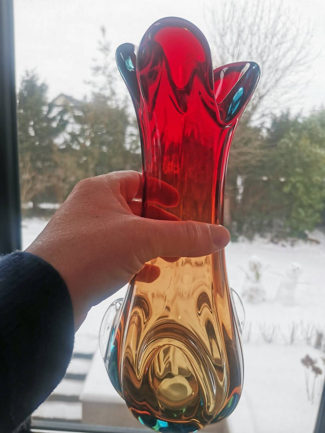 Vintage Murano Style Sommerso Glass Vase – Hand Blown Italian Art Glas