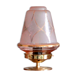 Old globe extra lamp in pink glass with gilding, brass foot