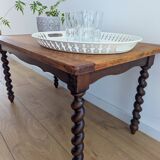 Solid wood coffee table with carved twisted legs