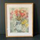 Aquarelle ancienne signée Jany. F. Millet (1926-1992), bouquet de fleurs sous verre encadré, 1950