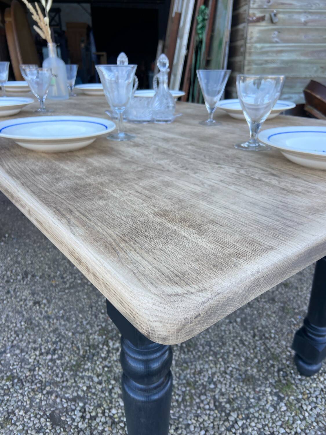 Wood and black farmhouse table