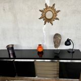 Vintage wooden and aluminum sideboard designed by the 1970s with 3 doors and 4 drawers