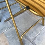 Set de 4  chaises pliantes en laiton et velours moutarde à rayures signé «  Lafuma » 1960