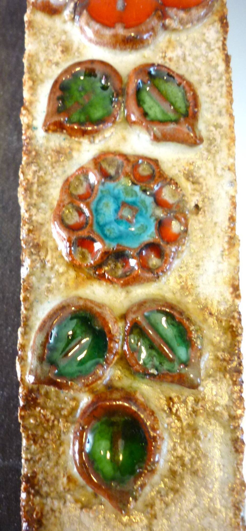 Wall mirror, glazed ceramic, signed La Roue Vallauris, vintage, 31.5 cm