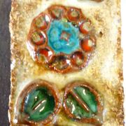 Wall mirror, glazed ceramic, signed La Roue Vallauris, vintage, 31.5 cm