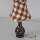 Recycled vintage lamp — brown ceramic base, terracotta gingham shade