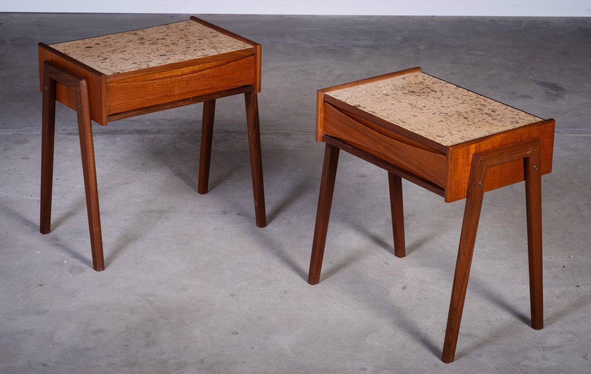Teak Bedside Tables with Cork Top by Ølholm Møbelfabrik, 1960s, Set of 2
