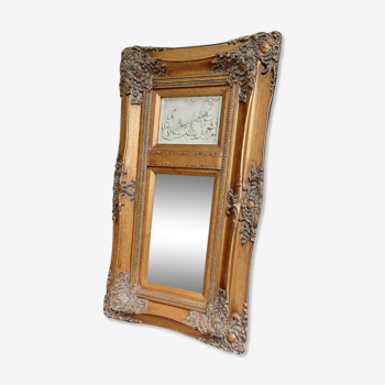 Trumeau miroir  dore biseaute 74 cm x 42 cm decor stuc