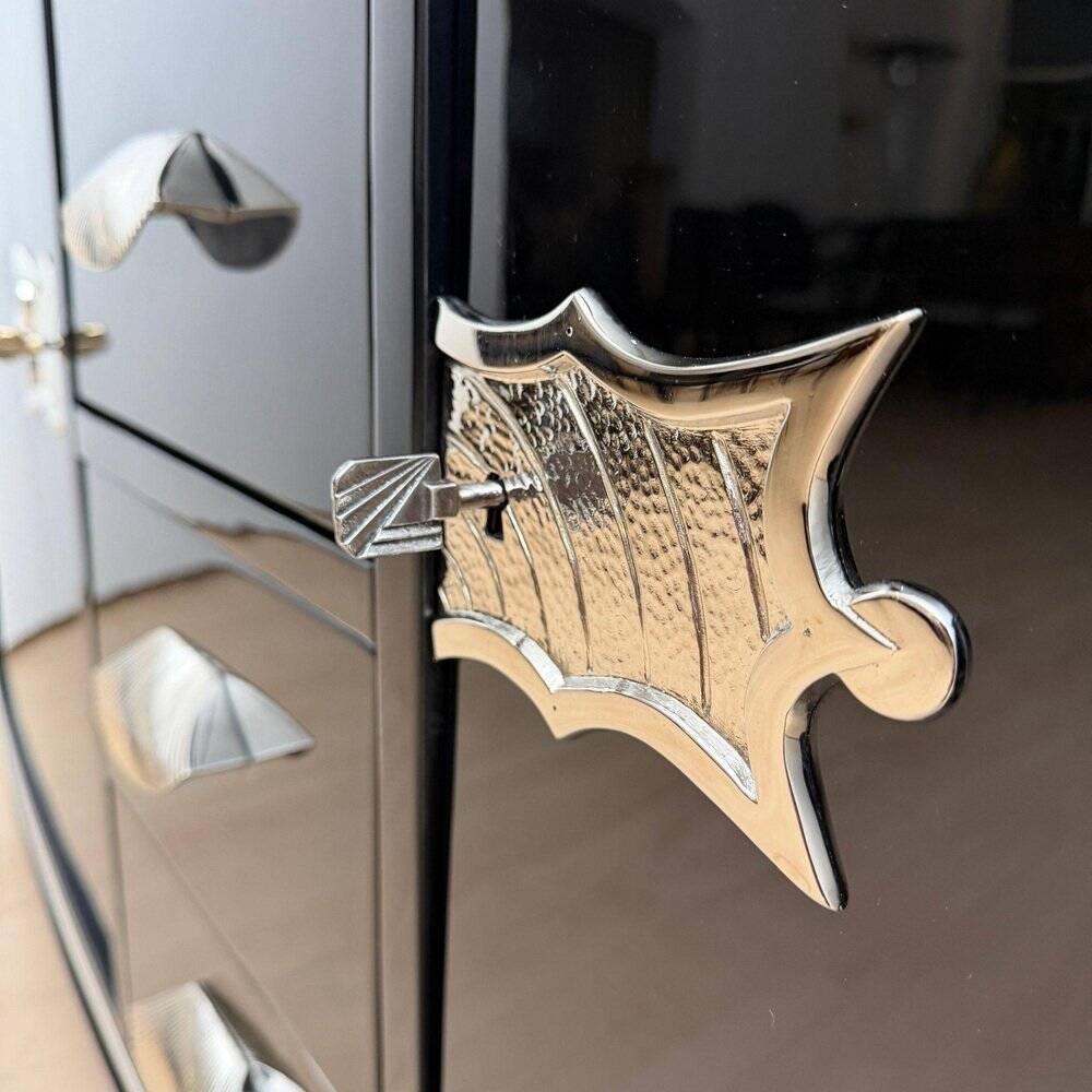 Art Deco Sideboard in Black Lacquer, Maple & Chrome, France, 1930