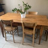 Large vintage farmhouse table from the 50s in solid wood (oak)