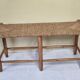 Wooden entrance bench and vintage straw 90 cm