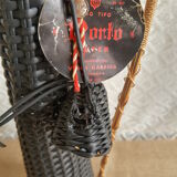 Glass bottle covered with black scoubidou with twisted golden handle - vintage