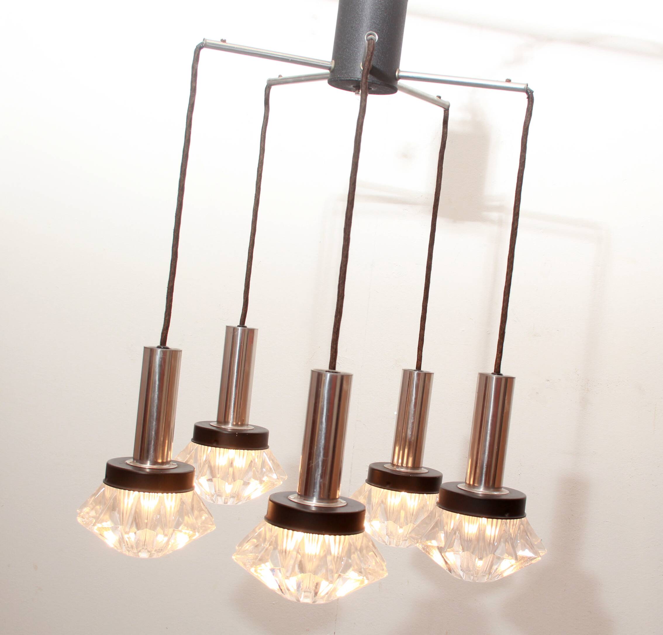 1970s pendant cascade lamp in chrome and glass