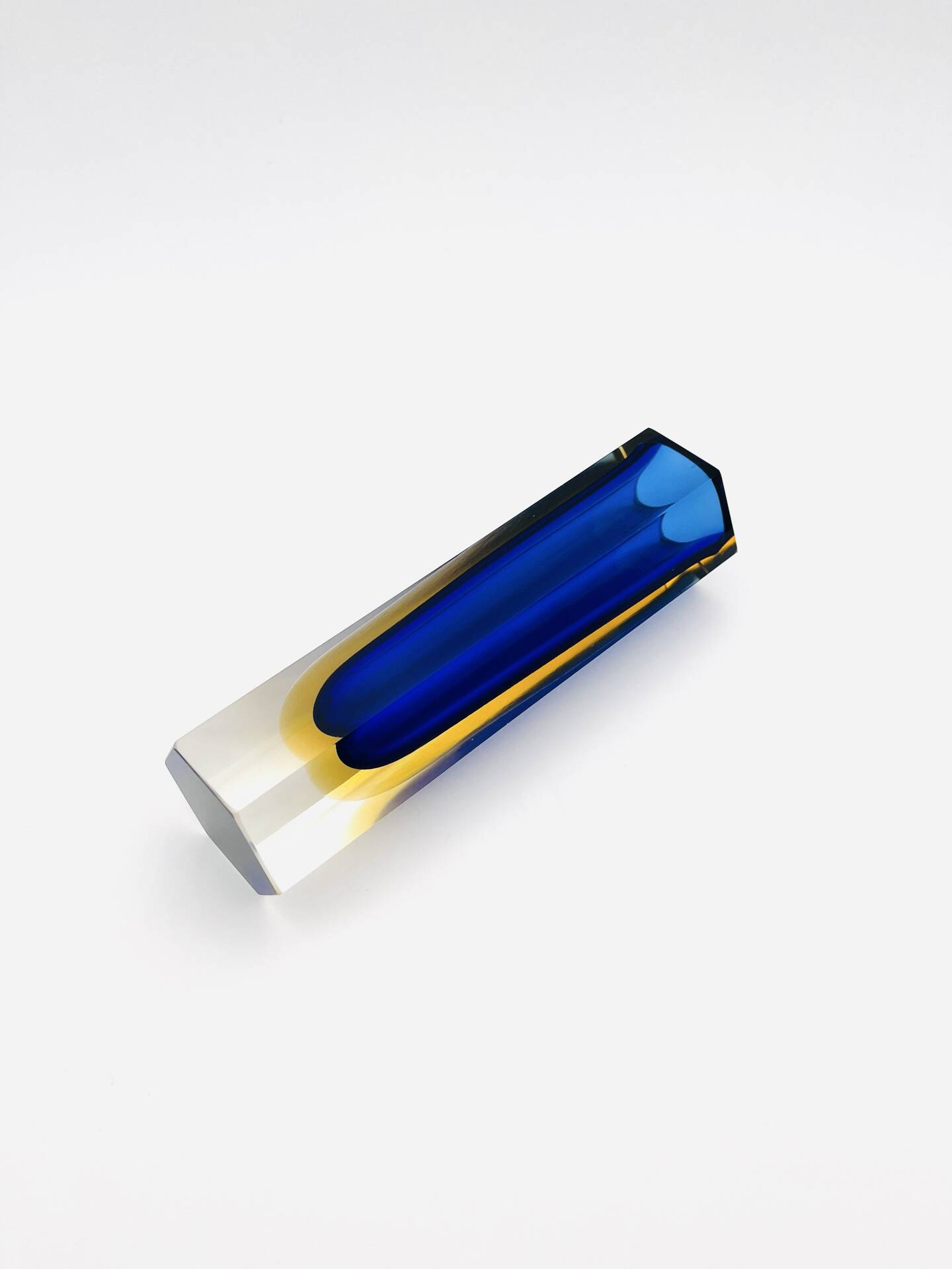 Vase Luigi Mandruzzato Murano Sommerso Hexagonal - Cobalt Blue & Amber
