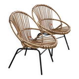 Pair of rattan patio armchairs