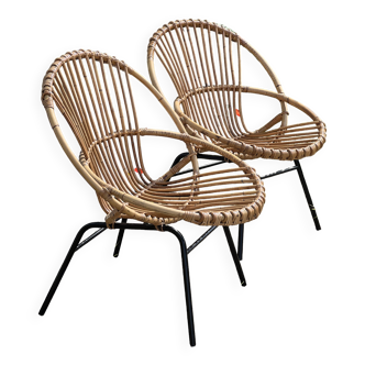 Pair of rattan patio armchairs