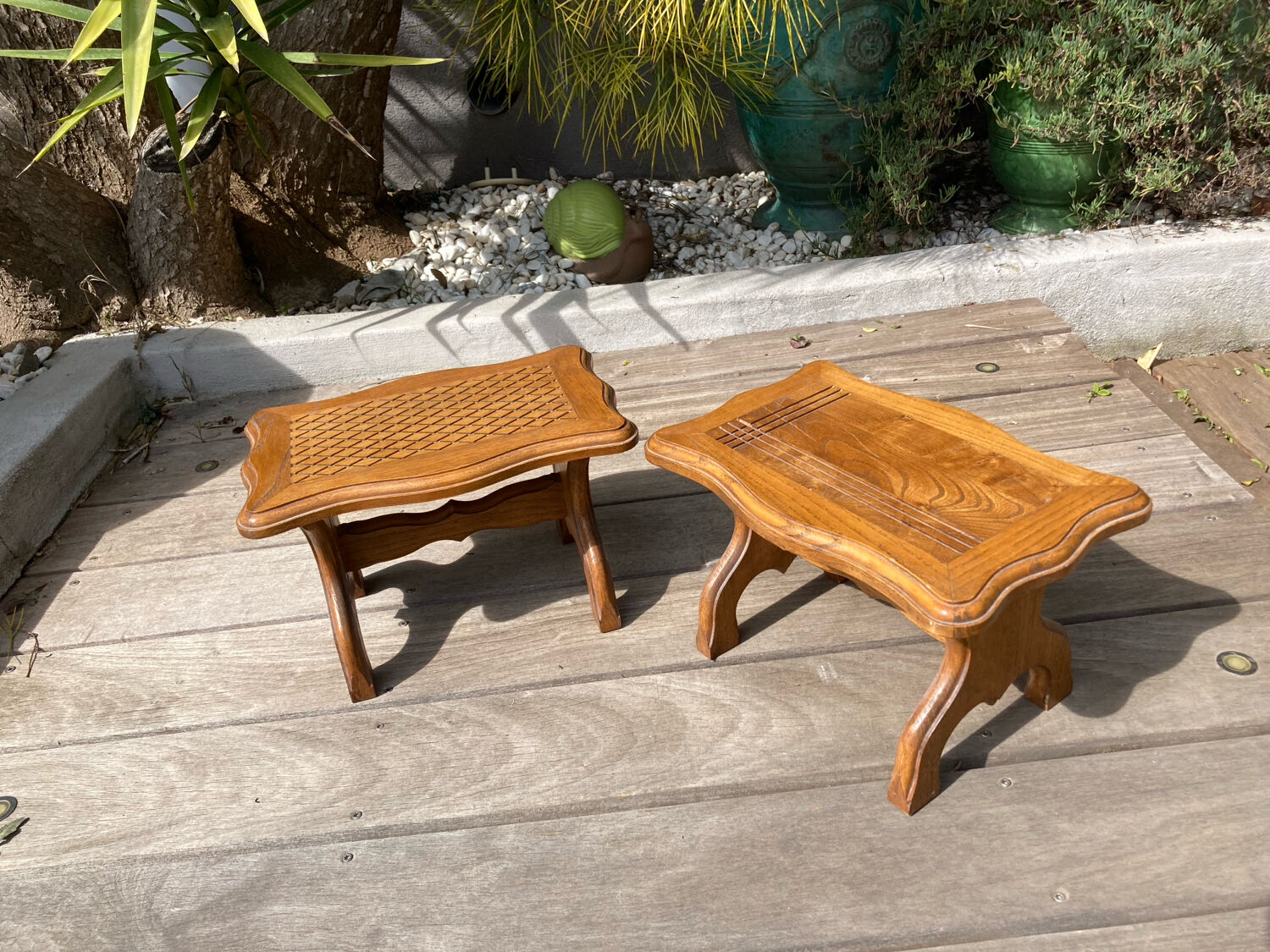 Set of 2 stools carved oak very sturdy top quality