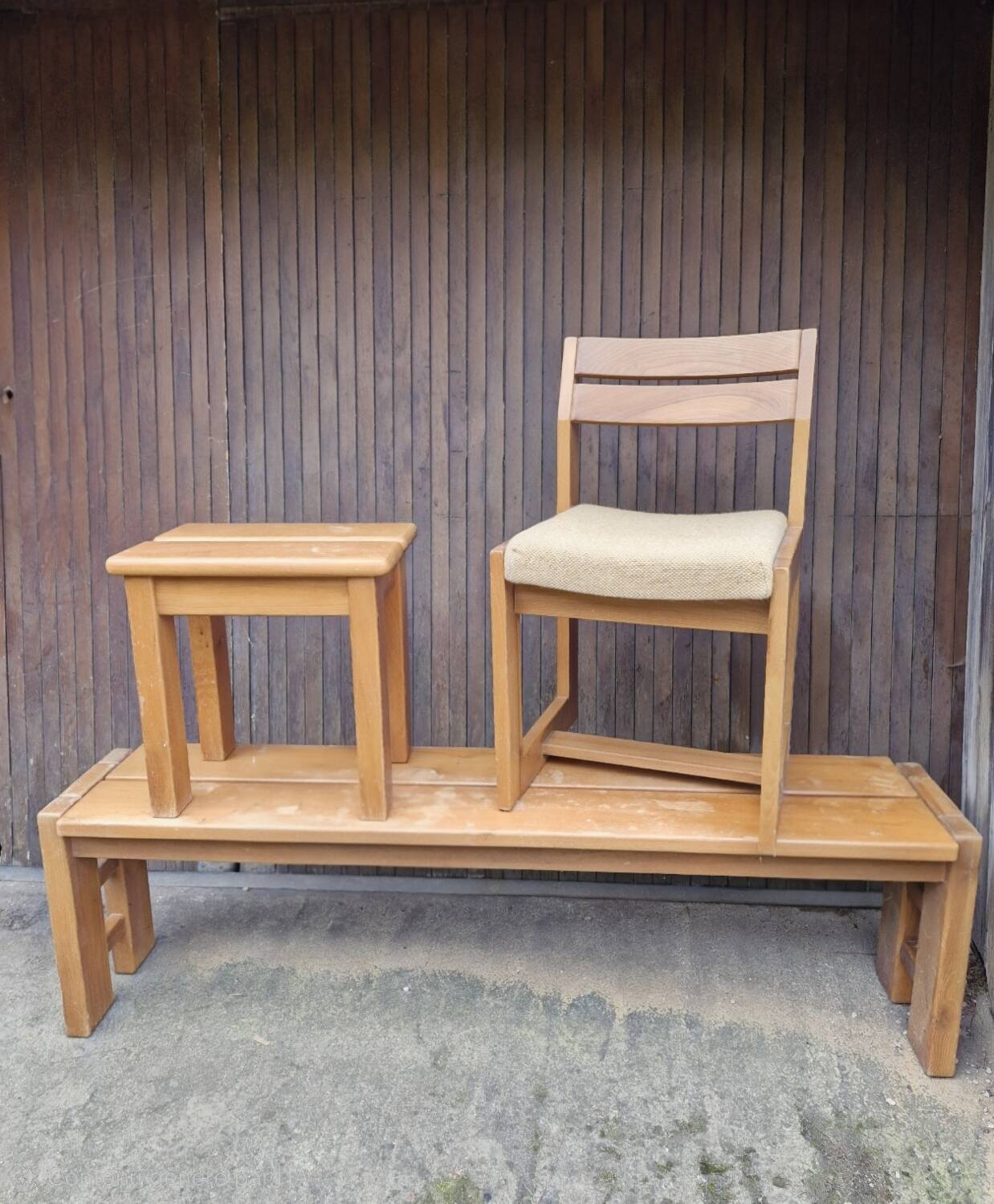 Maison regain set of 3 pieces in solid elm from the 70s and 80s.