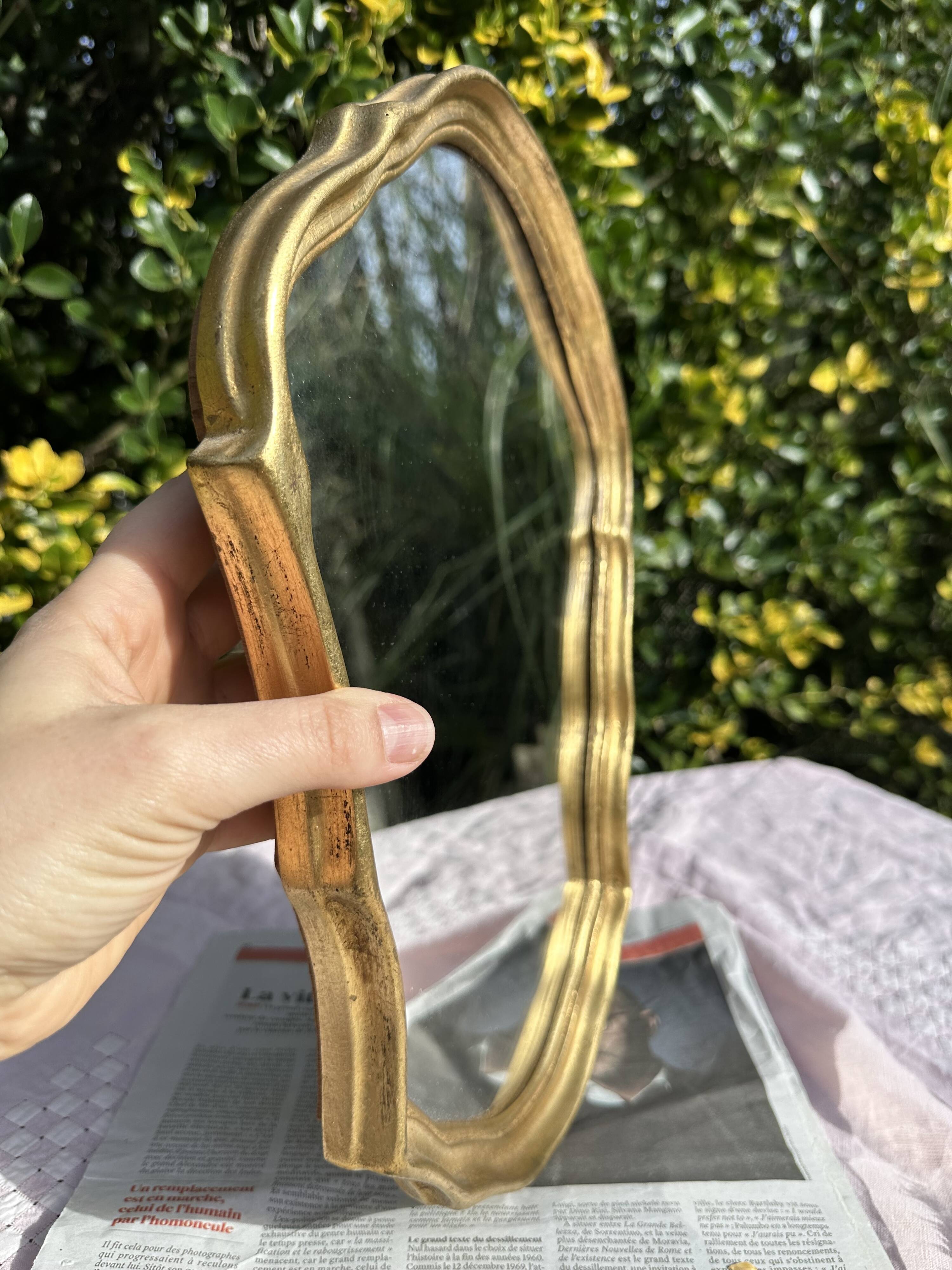 Vintage Golden Wood Carved Mirror in Louis XV Style