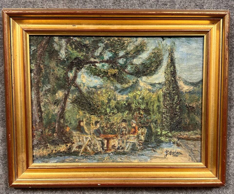 Georges Auphan 1970: oil on canvas depicting an animated landscape