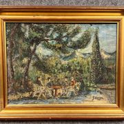 Georges Auphan 1970: huile sur toile figurant un paysage animé