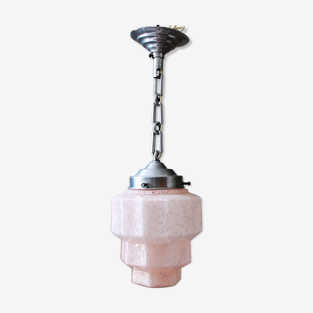 Art-deco suspension in pink glass