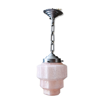 Art-deco suspension in pink glass