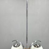 Art Deco Chandelier, Chrome, Walnut & Glass, 1930s