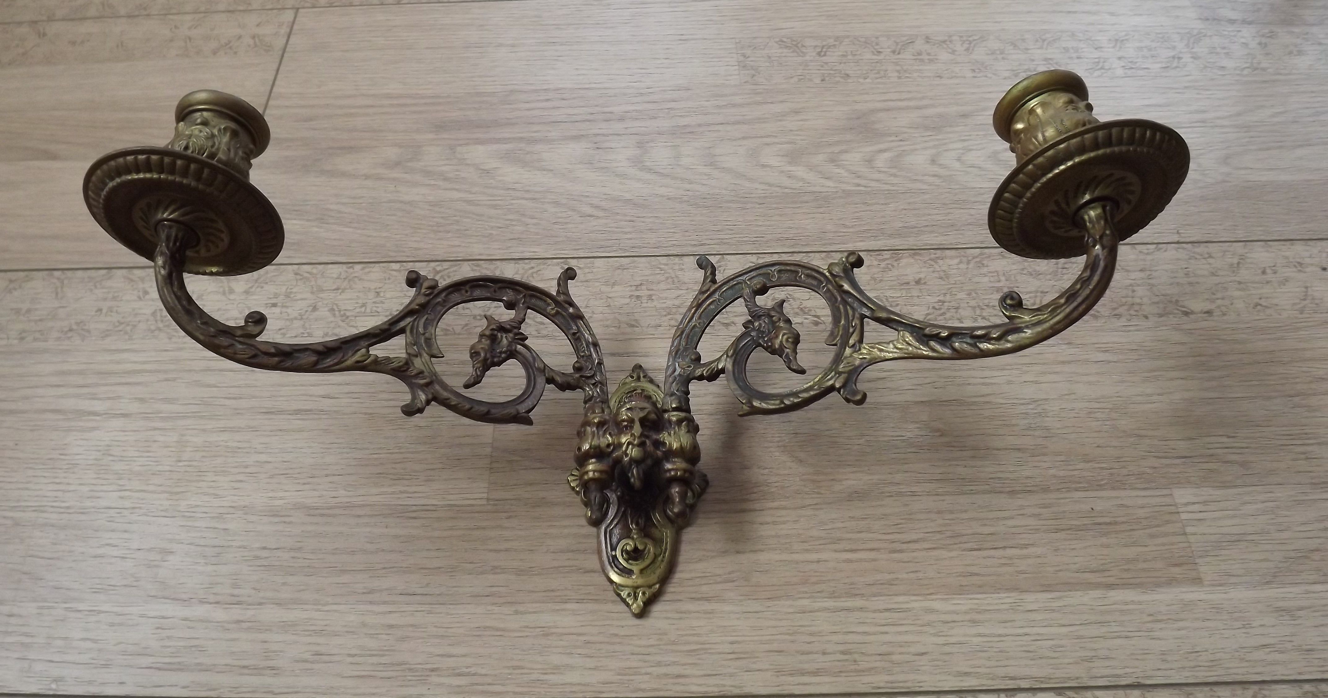 Antique French Gothic Dragon Bronze Double Piano Sconce Signed L. Pinet