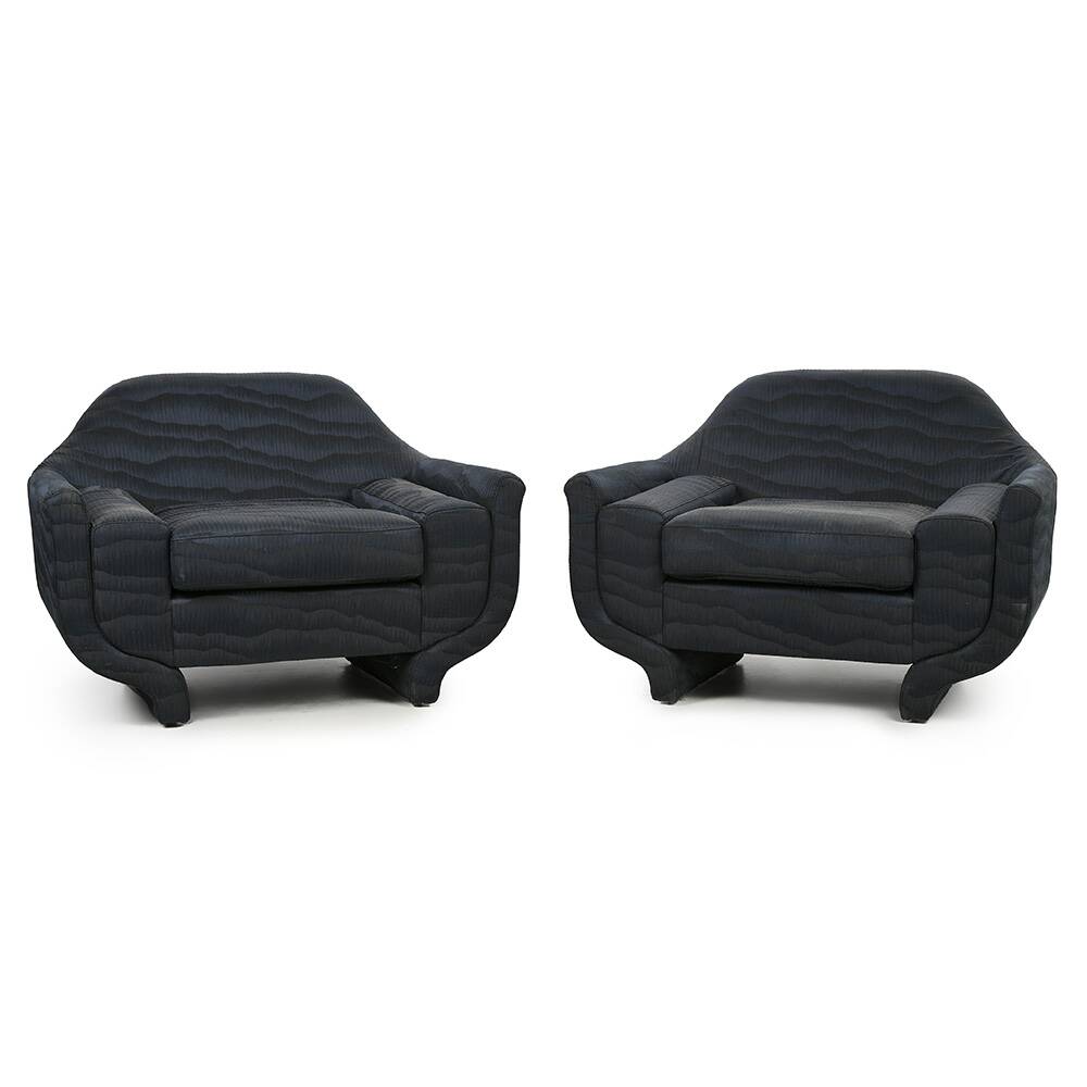 Pair of Designer Armchairs in Pleated Fabric