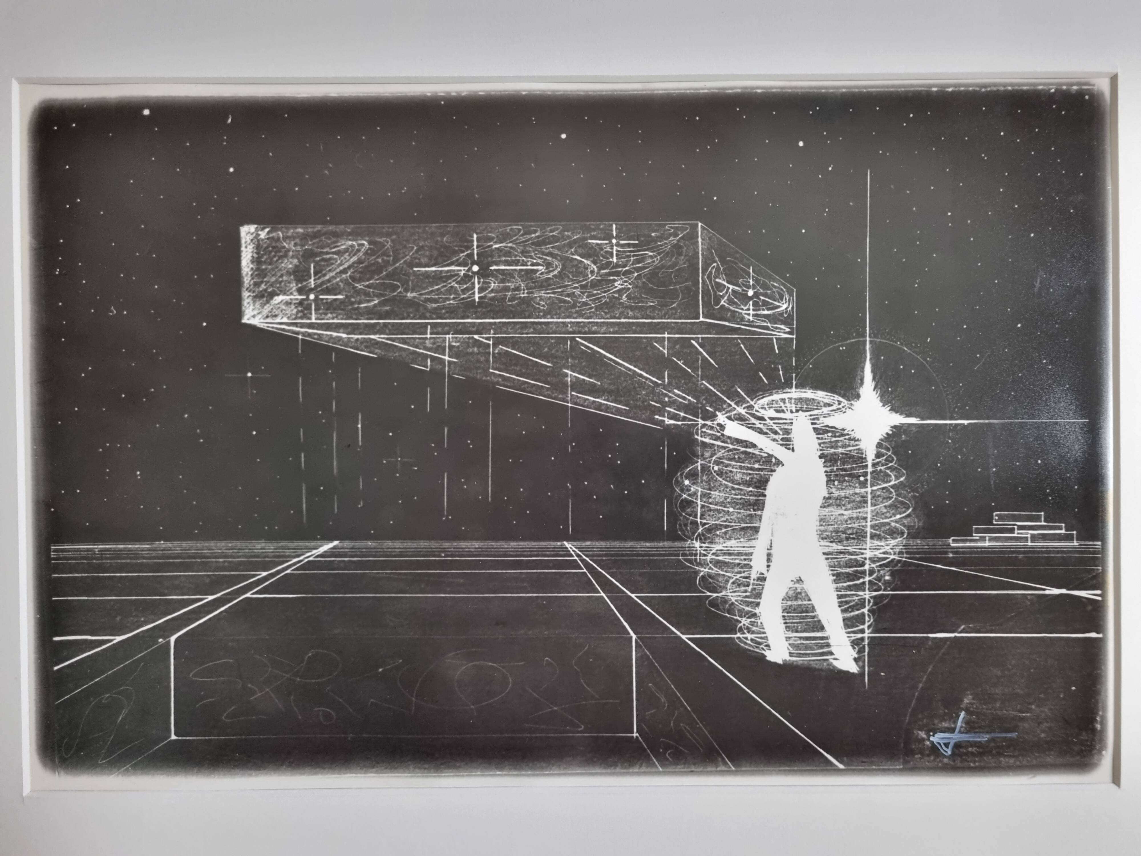 Futuristic black and white photograph, signed silver print, 40 x 50 cm.