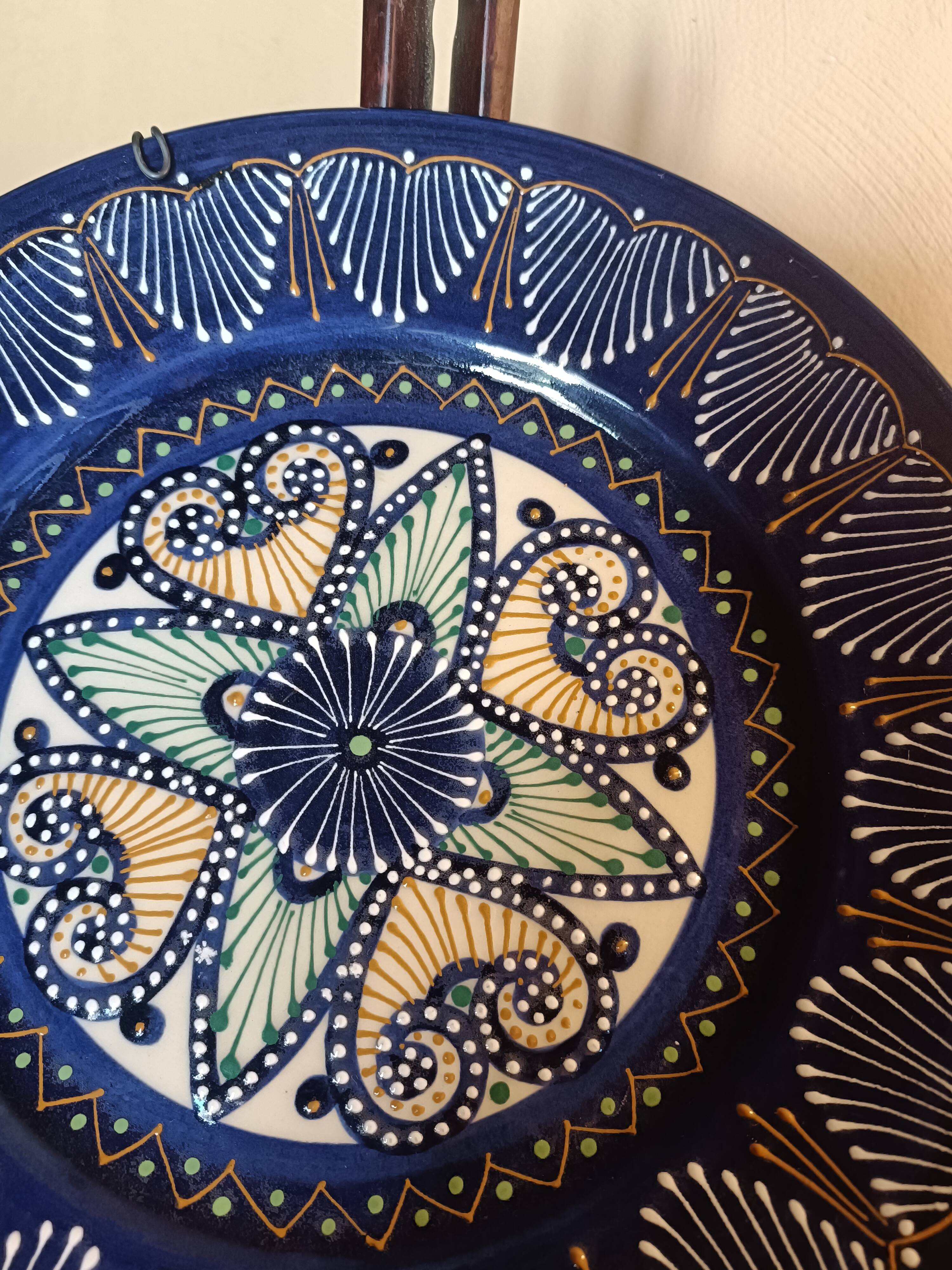 Two HB Quimper faience plates with pearl/embroidery decoration.