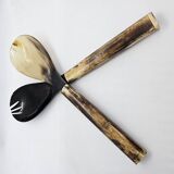 Buffalo horn and smooth bone handle serving cutlery set