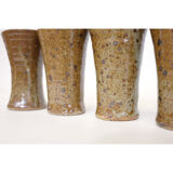 Sandstone teapot from La Borne and 5 cups signed Tiffoche, 1970s.