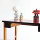 Vintage children's desk in solid oak and red formica, 50s/60s
