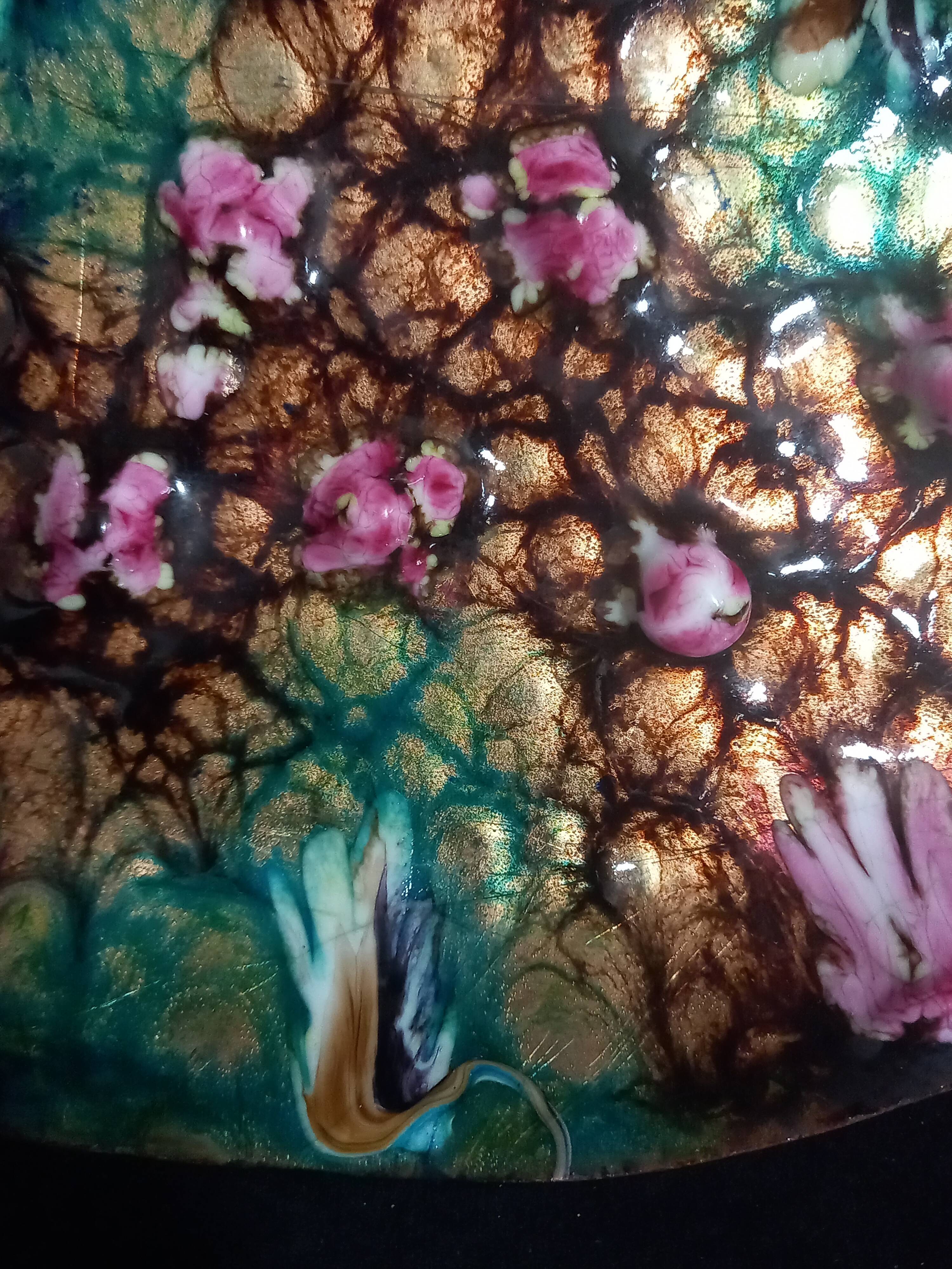 Two vintage enamelled copper tidies