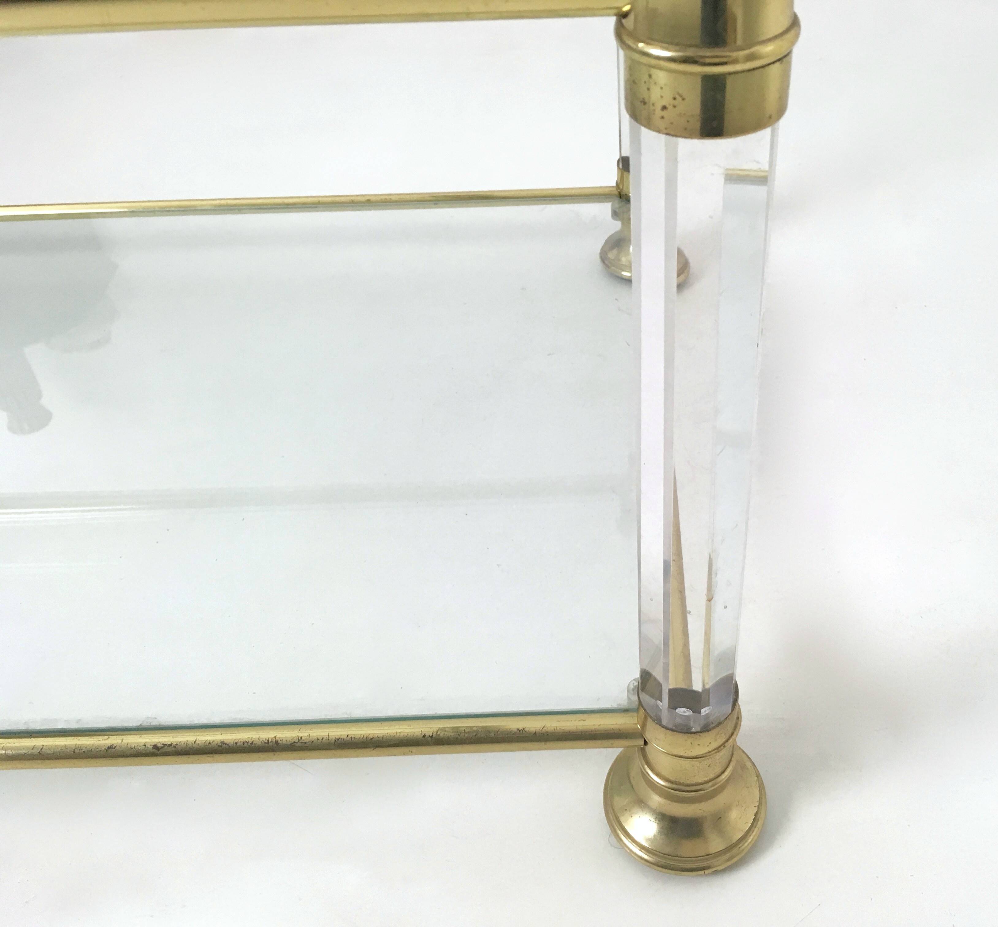 Rectangular Glass Coffee Table with Brass and Acrylic Glass Frame