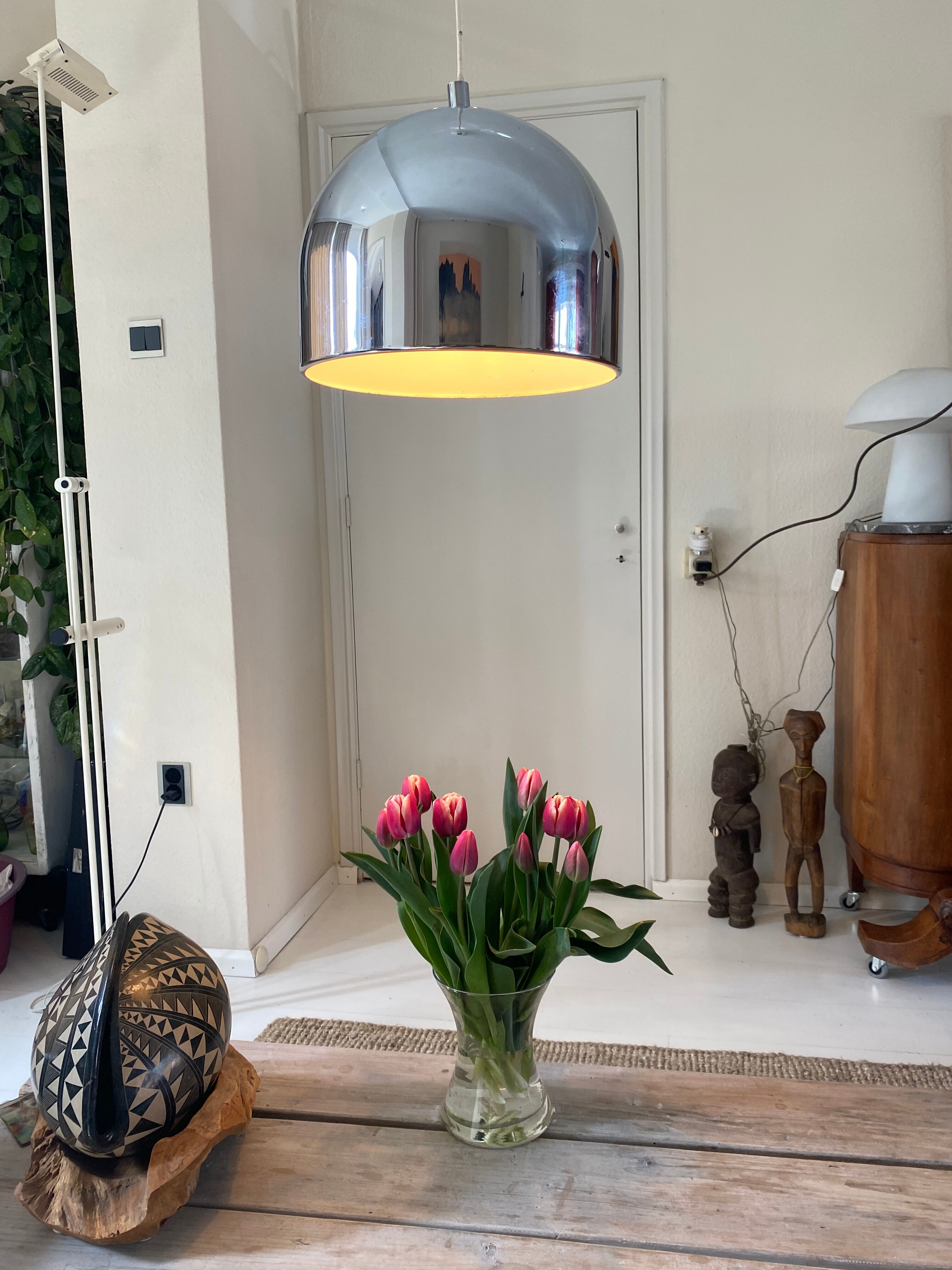 Large Mid-Century Space Age Bell Pendant in Chrome from Staff, 1970s