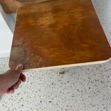 Old folding train table or wooden strapontin 1920 metal base