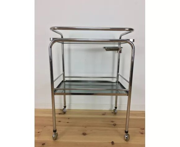 1970 chrome and smoked glass service, professional furniture, industrial style